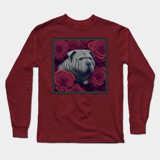 Dogs, sharpei dog and flowers, dog, style vector (Red version sharpei) Long Sleeve T-Shirt